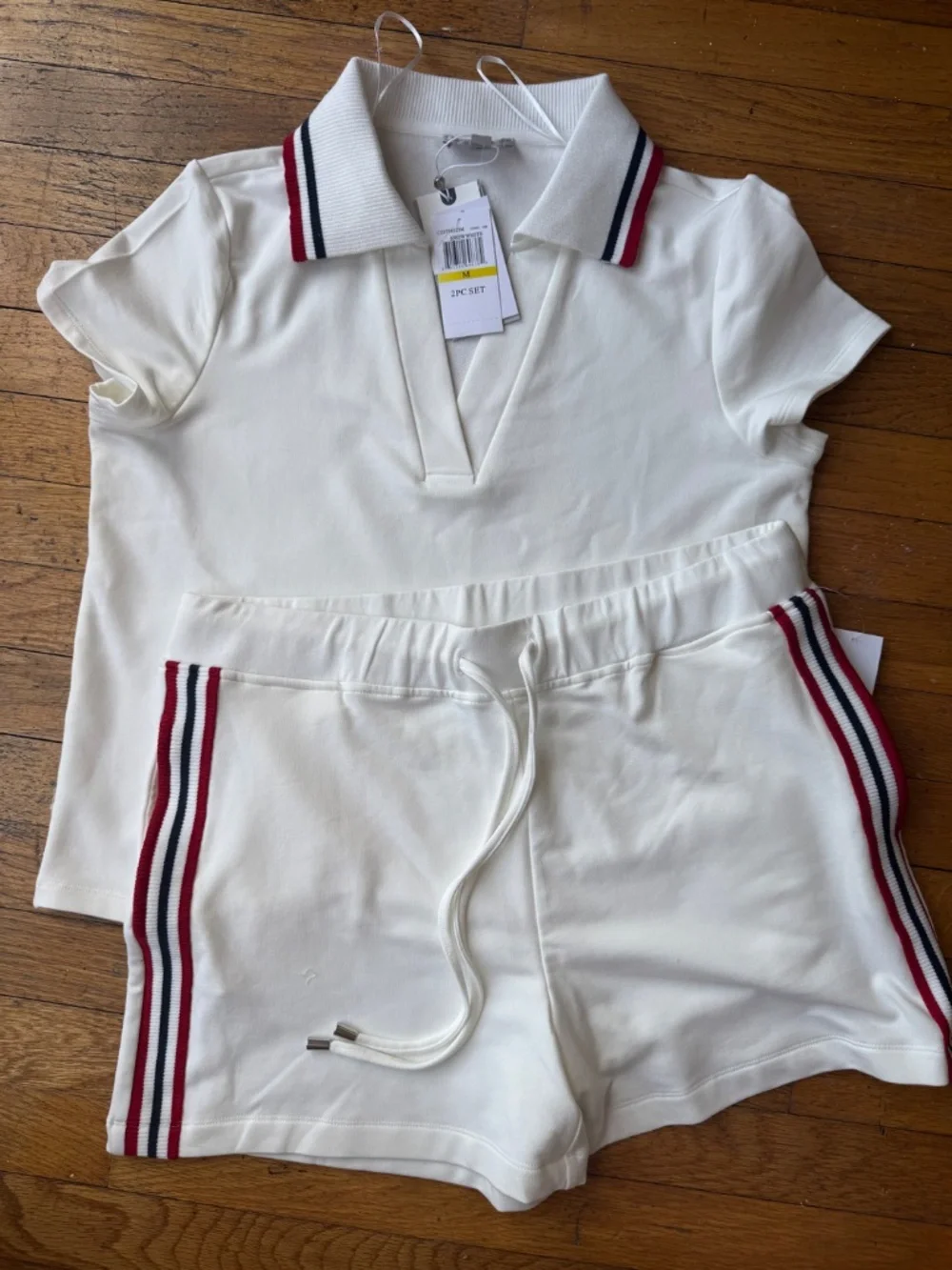 Cable & Gauge Sporty Rib Polo and Short Set. Color Snow White. Size M. NWT